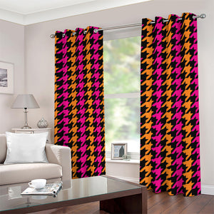 Orange Pink And Black Houndstooth Print Blackout Grommet Curtains