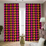 Orange Pink And Black Houndstooth Print Blackout Pencil Pleat Curtains