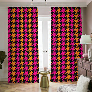 Orange Pink And Black Houndstooth Print Blackout Pencil Pleat Curtains