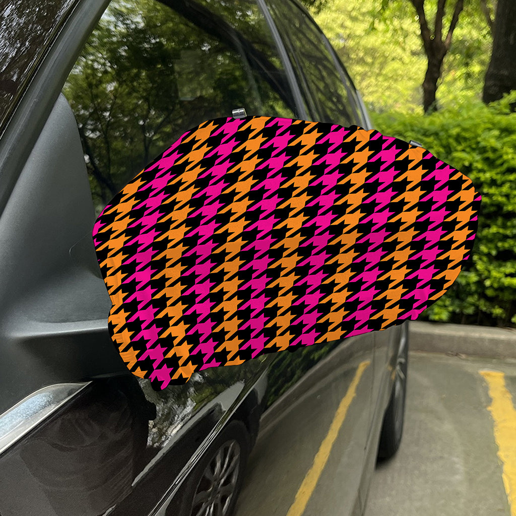 Orange Pink And Black Houndstooth Print Car Side Mirror Covers