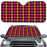 Orange Pink And Black Houndstooth Print Car Windshield Sun Shade