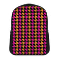 Orange Pink And Black Houndstooth Print Casual Backpack