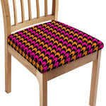 Orange Pink And Black Houndstooth Print Chair Cushion Cover