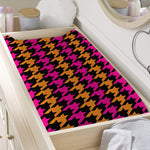 Orange Pink And Black Houndstooth Print Changing Pad Cover