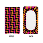 Orange Pink And Black Houndstooth Print Changing Pad Cover