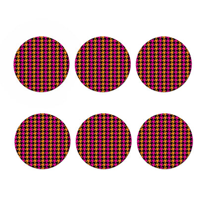 Orange Pink And Black Houndstooth Print Coaster Set
