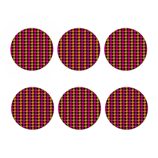 Orange Pink And Black Houndstooth Print Coaster Set
