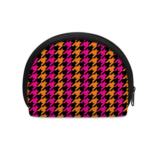 Orange Pink And Black Houndstooth Print Coin Purse