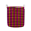 Orange Pink And Black Houndstooth Print Collapsible Laundry Basket