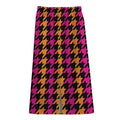 Orange Pink And Black Houndstooth Print Cotton Front Slit Maxi Skirt