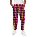 Orange Pink And Black Houndstooth Print Cotton Sweatpants