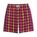 Orange Pink And Black Houndstooth Print Cotton Shorts