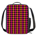Orange Pink And Black Houndstooth Print Crossbody Lunch Bag