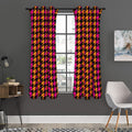 Orange Pink And Black Houndstooth Print Grommet Curtain Panels