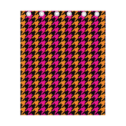 Orange Pink And Black Houndstooth Print Curtain
