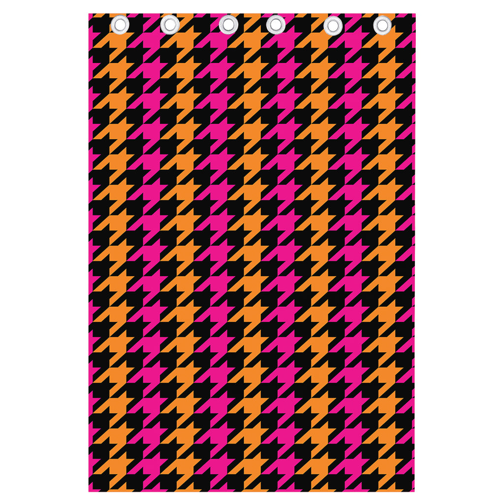 Orange Pink And Black Houndstooth Print Curtain