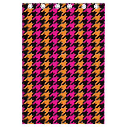 Orange Pink And Black Houndstooth Print Curtain