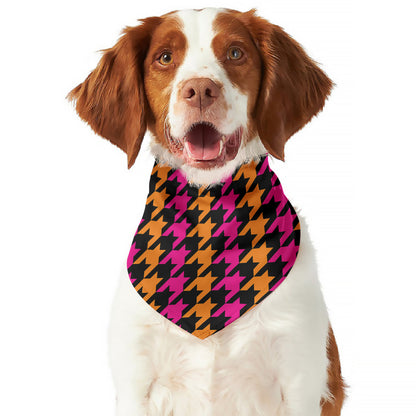 Orange Pink And Black Houndstooth Print Dog Bandana