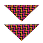 Orange Pink And Black Houndstooth Print Dog Bandana