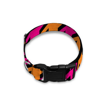 Orange Pink And Black Houndstooth Print Dog Collar
