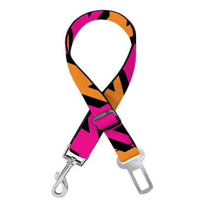 Orange Pink And Black Houndstooth Print Dog Seat Belt