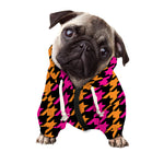 Orange Pink And Black Houndstooth Print Dog Zip Up Hoodie