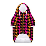 Orange Pink And Black Houndstooth Print Dog Zip Up Hoodie