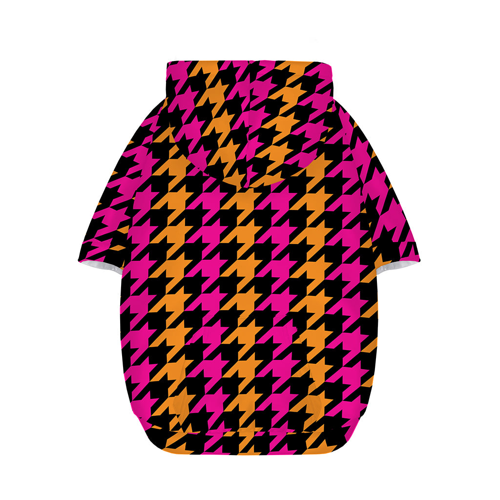 Orange Pink And Black Houndstooth Print Dog Zip Up Hoodie