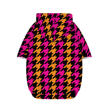Orange Pink And Black Houndstooth Print Dog Zip Up Hoodie