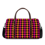 Orange Pink And Black Houndstooth Print Duffle Bag