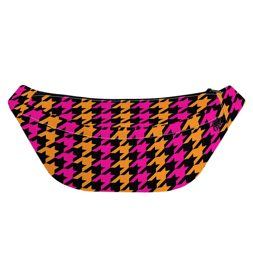 Orange Pink And Black Houndstooth Print Fanny Pack