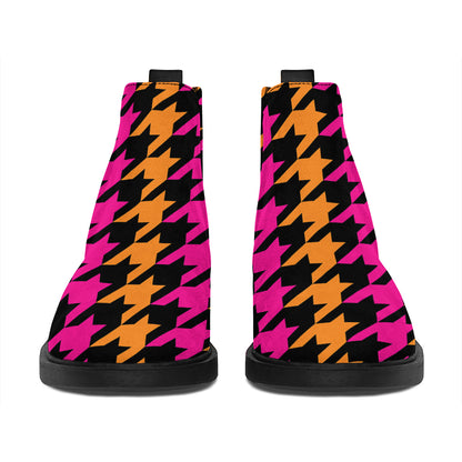Orange Pink And Black Houndstooth Print Flat Ankle Boots