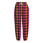 Orange Pink And Black Houndstooth Print Fleece Lined Knit Pants