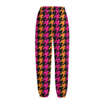 Orange Pink And Black Houndstooth Print Fleece Lined Knit Pants
