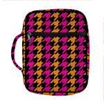 Orange Pink And Black Houndstooth Print Front Pocket Bible Bag