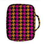 Orange Pink And Black Houndstooth Print Front Pocket Bible Bag