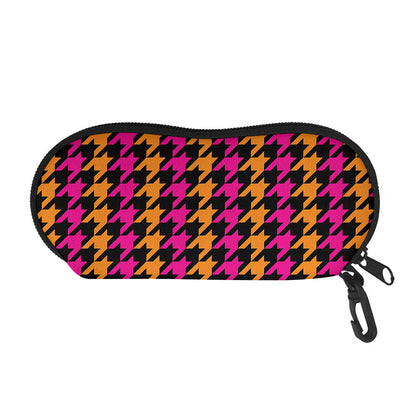 Orange Pink And Black Houndstooth Print Glasses Case