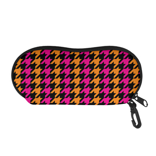 Orange Pink And Black Houndstooth Print Glasses Case
