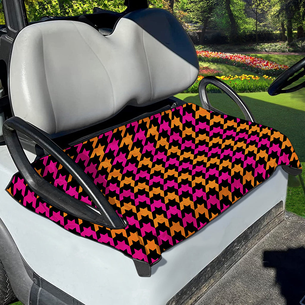 Orange Pink And Black Houndstooth Print Golf Cart Seat Cover