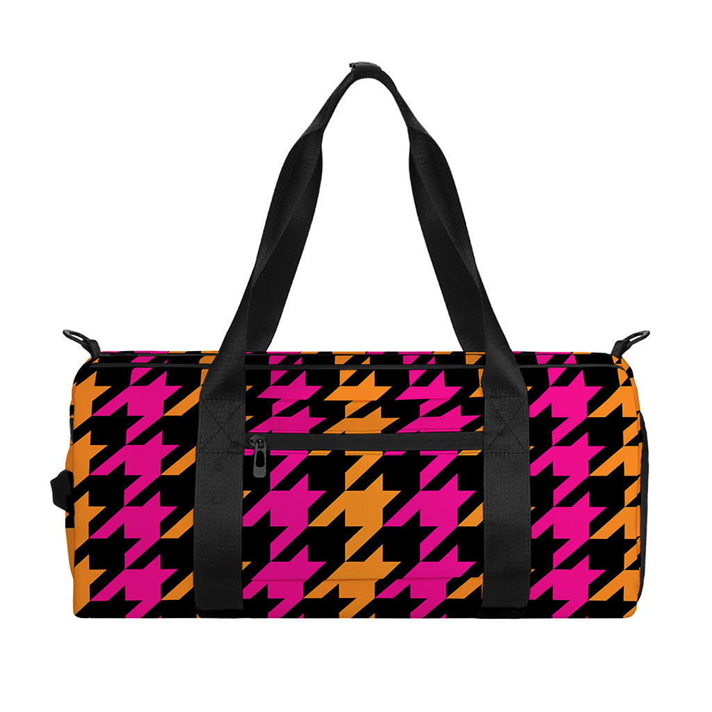 Orange Pink And Black Houndstooth Print Gym Bag