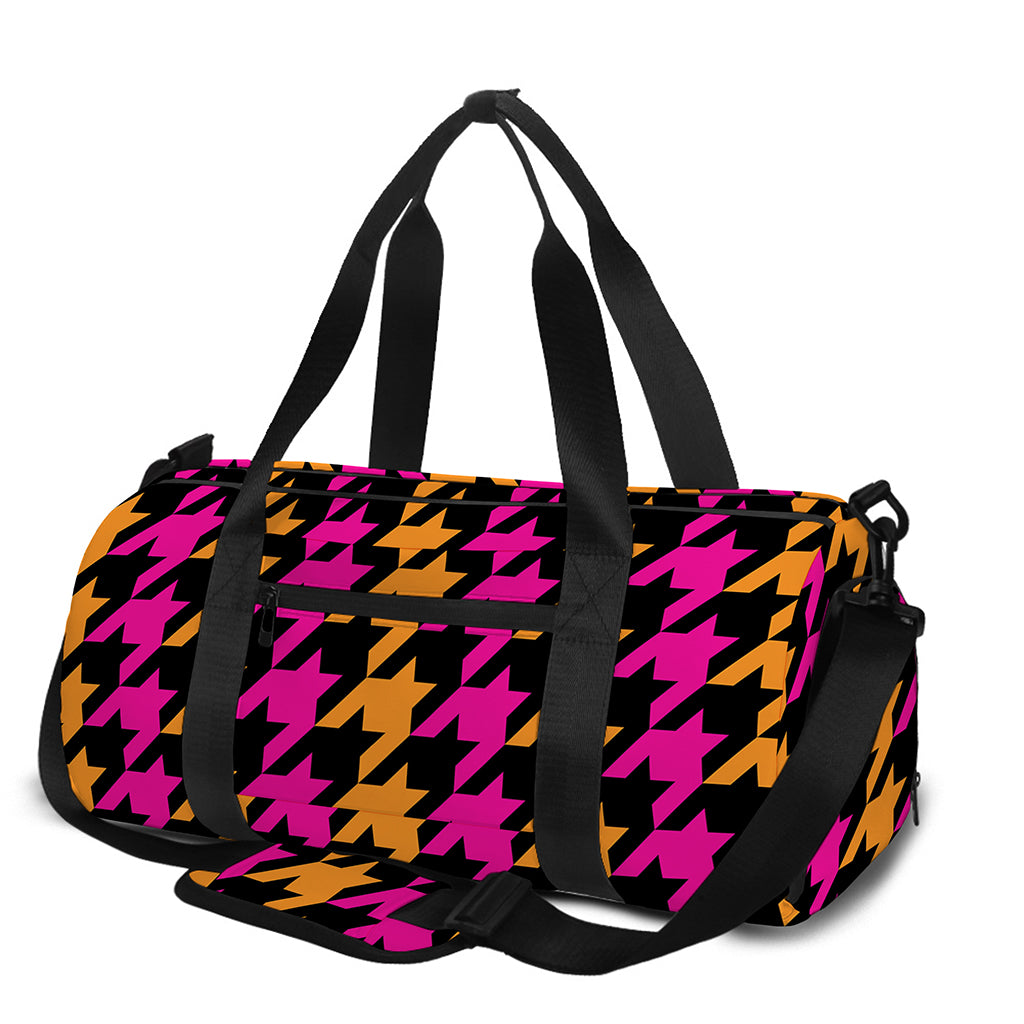 Orange Pink And Black Houndstooth Print Gym Bag