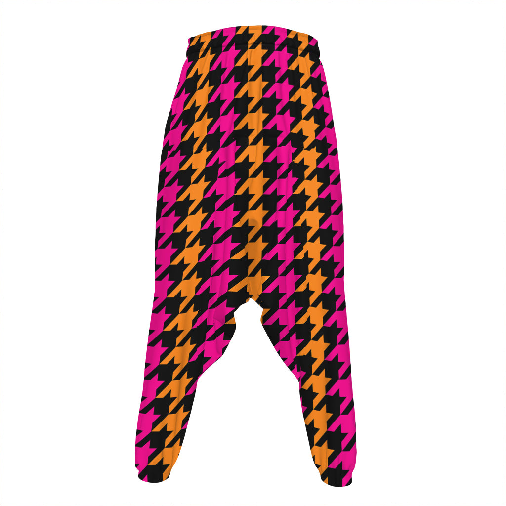 Orange Pink And Black Houndstooth Print Hammer Pants