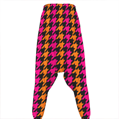 Orange Pink And Black Houndstooth Print Hammer Pants