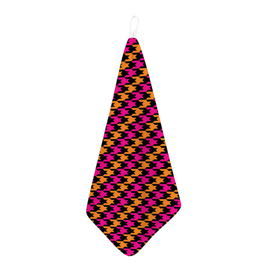 Orange Pink And Black Houndstooth Print Hand Towel