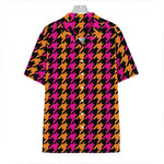 Orange Pink And Black Houndstooth Print Hawaiian Shirt