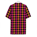 Orange Pink And Black Houndstooth Print Hawaiian Shirt