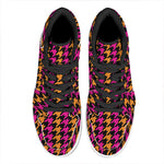 Orange Pink And Black Houndstooth Print High Top Leather Sneakers