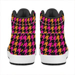 Orange Pink And Black Houndstooth Print High Top Leather Sneakers