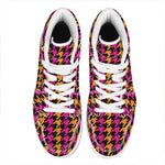 Orange Pink And Black Houndstooth Print High Top Leather Sneakers