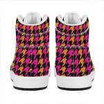 Orange Pink And Black Houndstooth Print High Top Leather Sneakers
